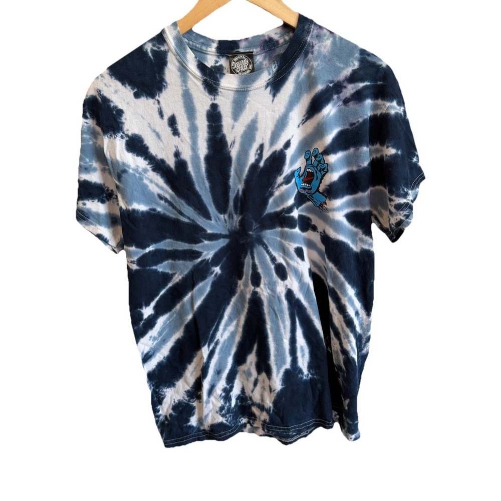 Santa Cruz Skateboards Tie Dye T-Shirt Mens Medium Blue Logo Graphic Top